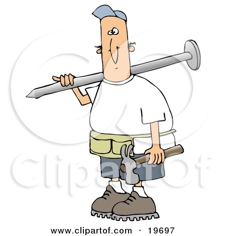 19697-Clipart-Illustration-Of-A-White-Construction-Worker-Guy-Carrying-A-Giant-Nail-Over-His-Shoulder-And-A-Hammer-In-His-Hand.jpg